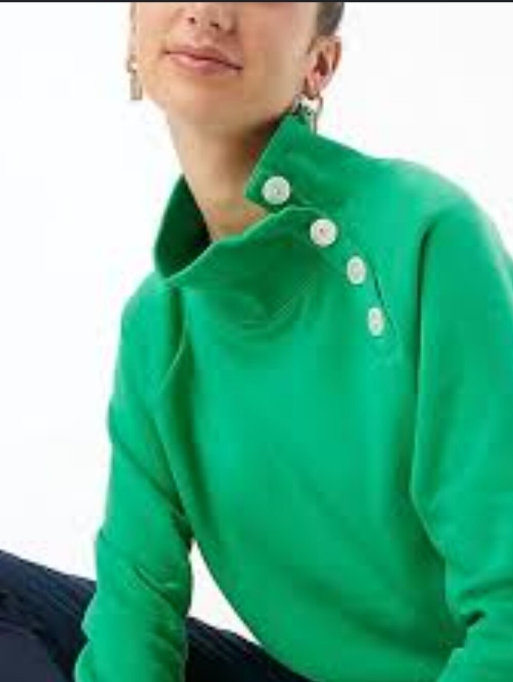 J.Crew Women's Wide Button-Collar Pullover Sweatshirt Kelly Green Size XS